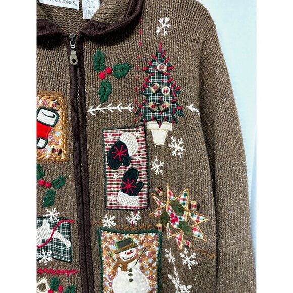 Vintage Holiday Cardigan Sweater With Festive Embroidery Ugly Sweater Christmas - Picture 5 of 10